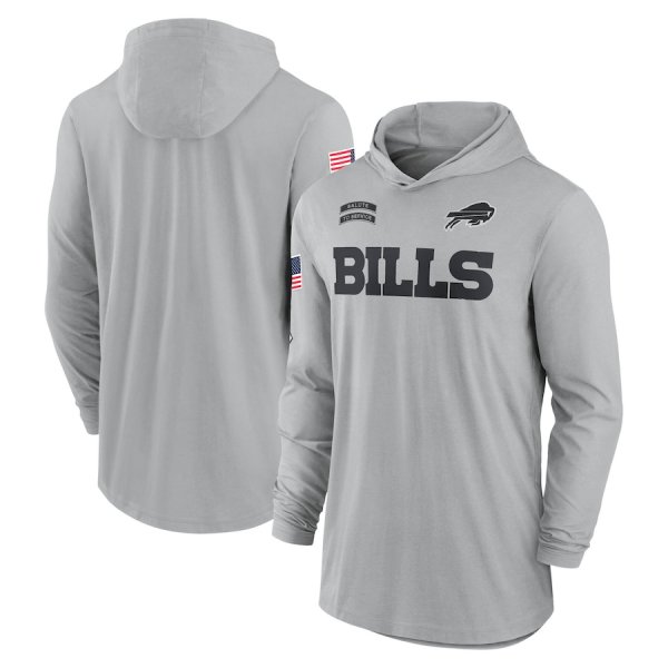 Men's Nike Gray Buffalo Bills 2024 Salute to Service Lightweight Performance Long Sleeve Hoodie T-Shirt