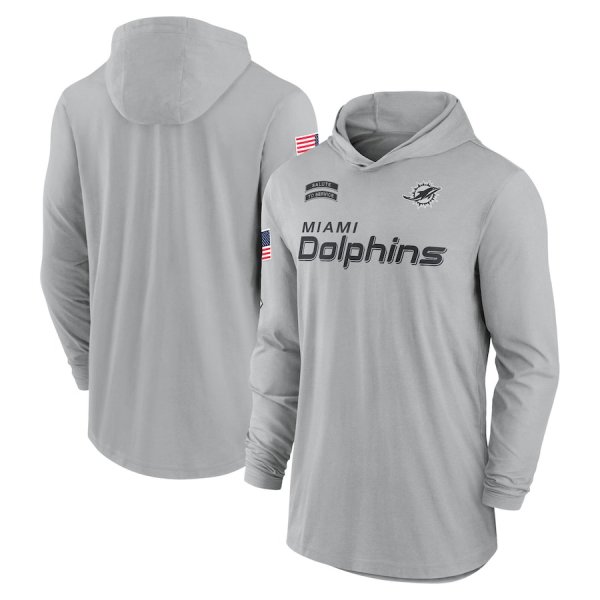 Men's Nike Gray Miami Dolphins 2024 Salute to Service Lightweight Performance Long Sleeve Hoodie T-Shirt