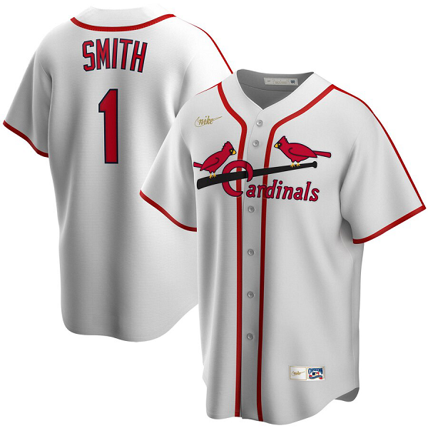 Men's NIKE St. Louis Cardinals #1 Ozzie Smith Home Cooperstown Collection Player White MLB Jersey