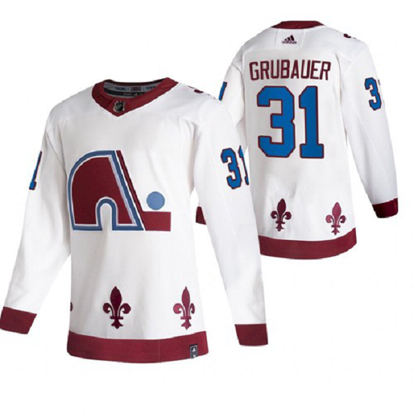 Men's Colorado Avalanche #31 Philipp Grubauer 2021 Reverse Retro White Jersey