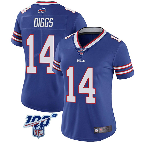 Women's #14 Stefon Diggs Buffalo Bills 100th Vapor Royal Limited Jersey