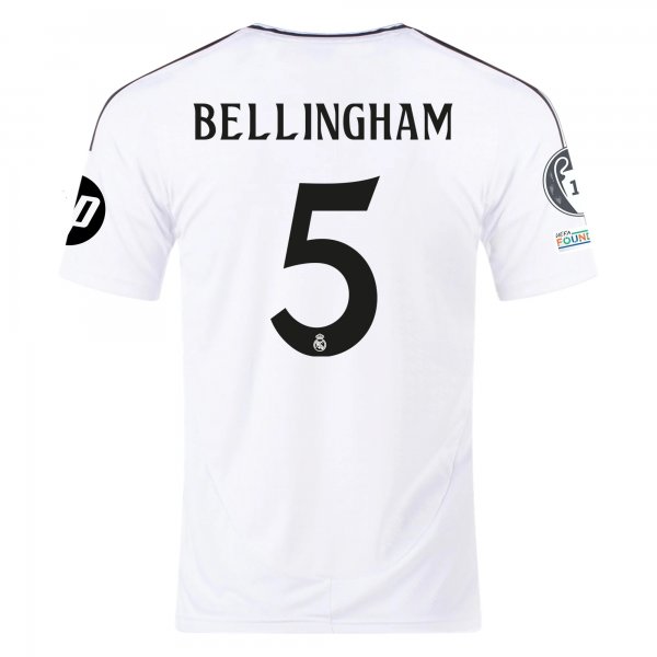 adidas Jude Bellingham Real Madrid Home Jersey w/ Champions League Patches 24/25 (White/Black)