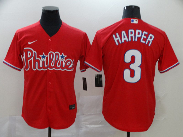 Men's Philadelphia Phillies #3 Bryce Harper Red Stitched MLB Cool Base Nike Jersey