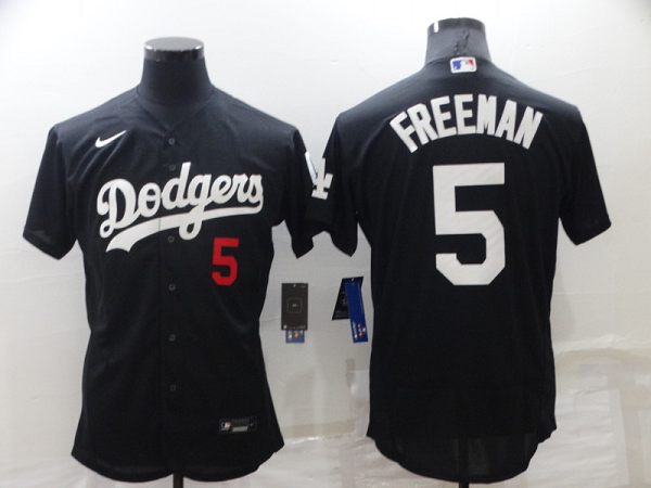 Men's Nike Los Angeles Dodgers #5 Freddie Freeman Black Stitched MLB Cool Base Jersey