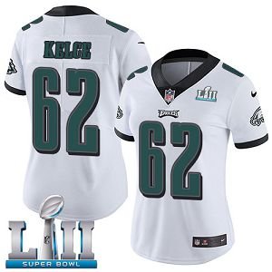 Women's Nike NFL Philadelphia Eagles #62 Jason Kelce Limited Road White Vapor Untouchable Super Bowl LII Jersey