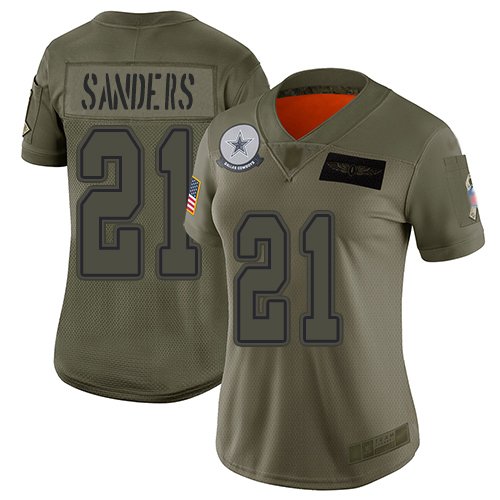 Women's Dallas Cowboys #21 Deion Sanders CamoStitched NFL Limited 2019 Salute to Service Jersey