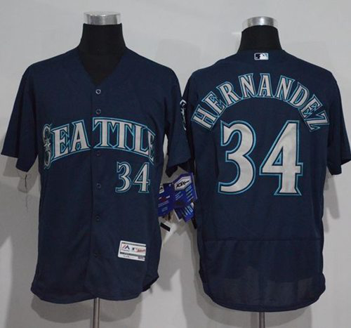 Men's Seattle Mariners #34 Felix Hernandez Navy Blue Flexbase Collection Stitched MLB Jersey