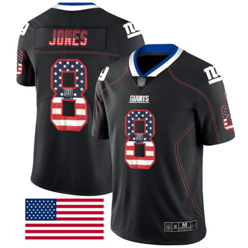 New York Giants #8 Daniel Jones Black Men's Stitched NFL Limited Rush USA Flag Jersey