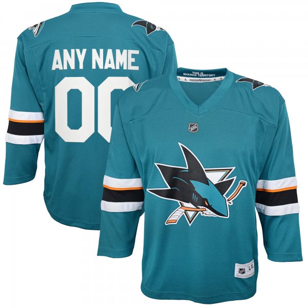 Youth San Jose Sharks Teal 2021/22 Home Replica Custom Jersey