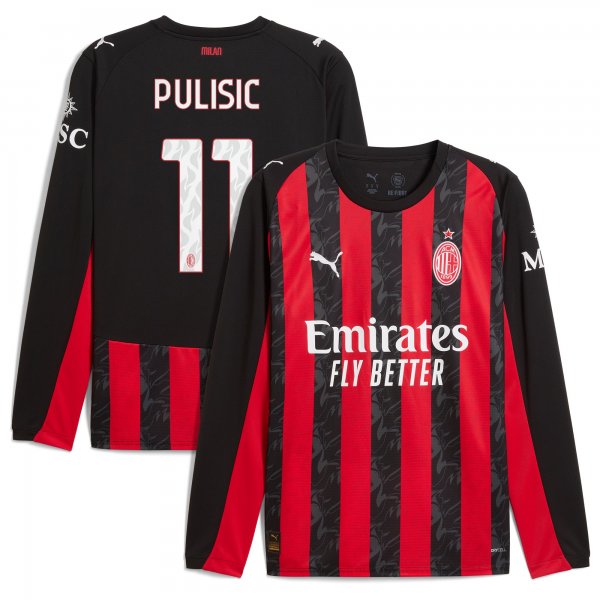 Christian Pulisic AC Milan Puma 2025/26 Home Replica Long Sleeve Player Jersey - Red