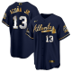 Men's Atlanta Braves #13 Ronald Acu?a Jr. 2021 Navy/Gold World Series Champions With 150th Anniversary Patch Cool Base Stitched Jersey