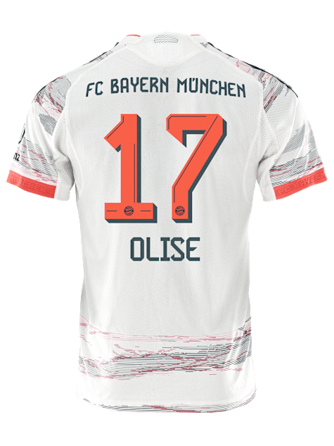 adidas Olise Away Jersey 25/26 w/ Sponsor + Meister Bundesliga Patch (White/Red)