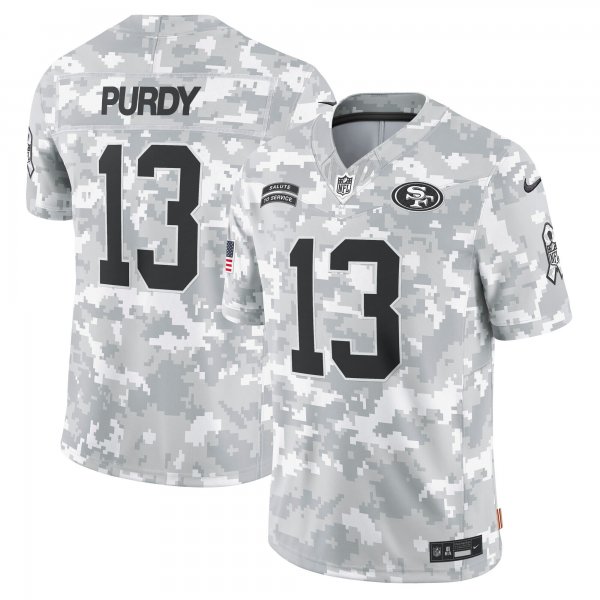 Men's San Francisco 49ers #13 Brock Purdy Nike Arctic Camo 2024 Salute to Service Limited Jersey