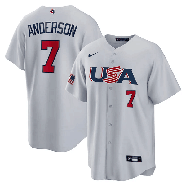 Men's Nike USA Baseball #7 Tim Anderson Gray 2023 World Baseball Classic Jersey