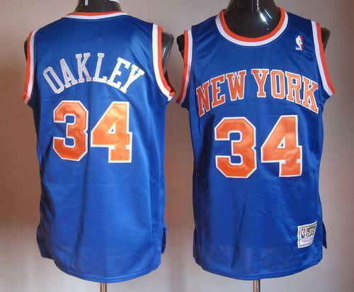 Mitchell And Ness Men's New York Knicks #34 Charles Oakley Blue Throwback Stitched NBA Jersey