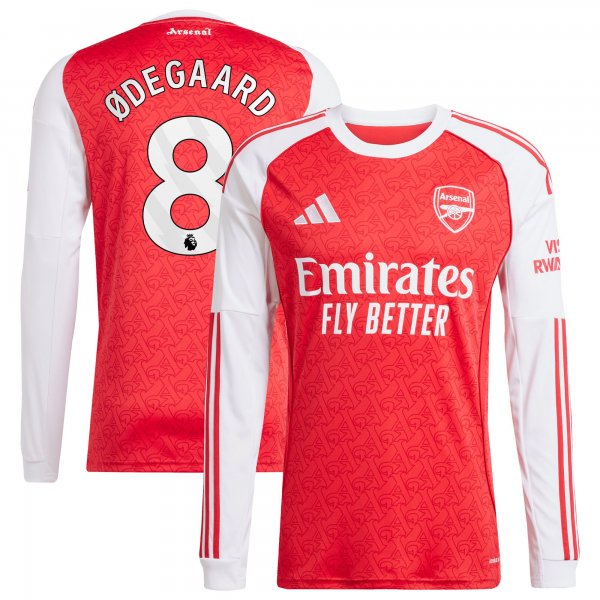 Martin Ødegaard Arsenal adidas 2025/26 Home Replica Long Sleeve Player Jersey - Red