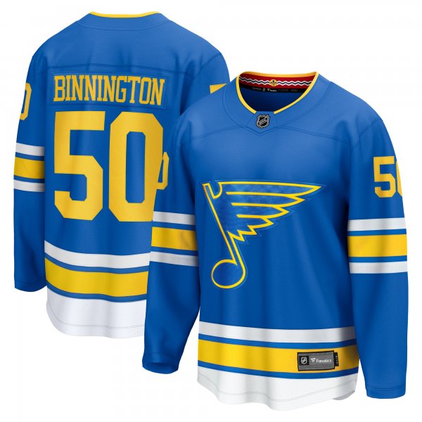 Men's St. Louis Blues #50 Jordan Binnington Blue Home Breakaway Player Jersey