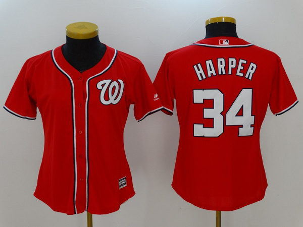 Women's Washington Nationals #34 Bryce Harper Red Cool Base Stitched MLB Jersey