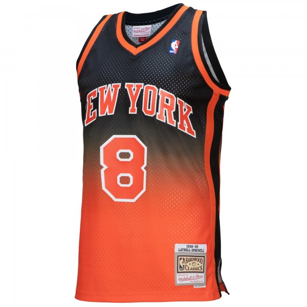 Men's New York Knicks Latrell Sprewell Mitchell & Ness Orange/Black 1998/99 Hardwood Classics Fadeaway Swingman Player Jersey