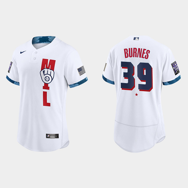 Men's Milwaukee Brewers #39 Corbin Burnes White 2021 MLB All-Star Game Jersey