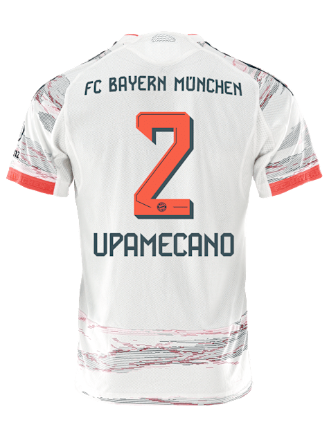 adidas Upamecano Away Jersey 25/26 w/ Sponsor + Meister Bundesliga Patch (White/Red)
