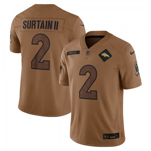 Men's Denver Broncos #2 Patrick Surtain II Nike Brown 2023 Salute To Service Limited Jersey