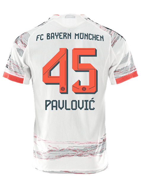 adidas Pavlovic Away Jersey 25/26 w/ Sponsor + Meister Bundesliga Patch (White/Red]