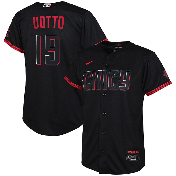 Youth Cincinnati Reds #19 Joey Votto Nike Black 2023 City Connect Cool Base Player Jersey