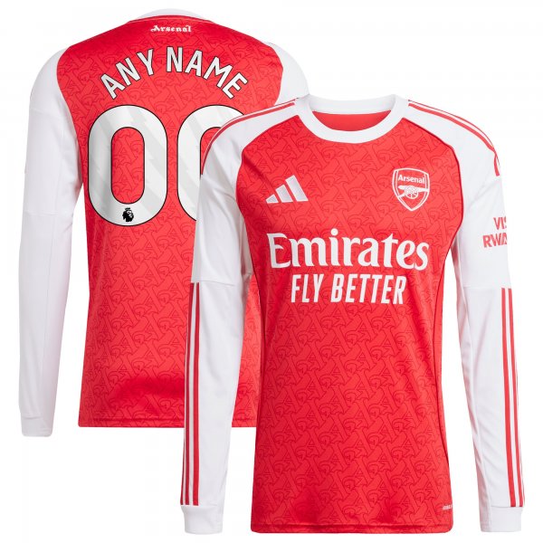 Arsenal adidas 2025/26 Home Replica Long Sleeve Custom Jersey - Red
