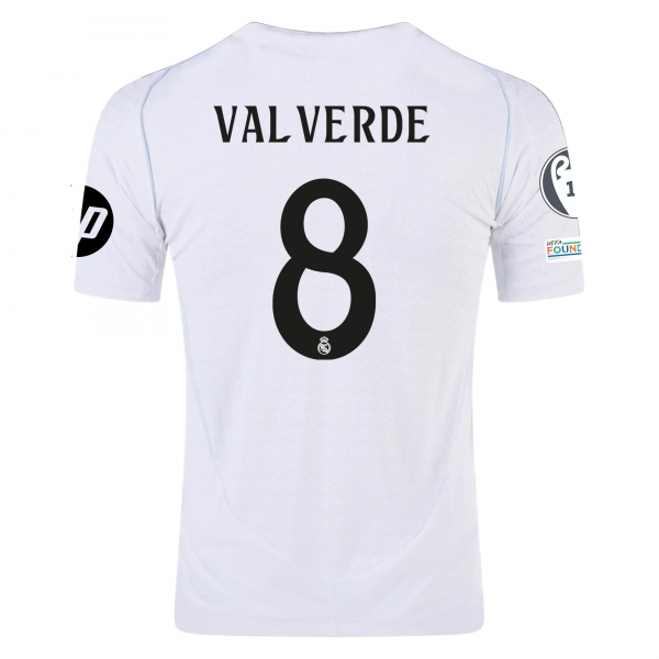 adidas Real Madrid Federico Valverde Home Jersey w/ Champions League Patches 24/25 (White/Black)