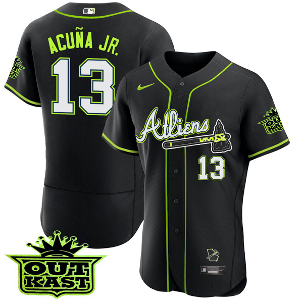 Men's Atlanta Braves #13 Ronald Acuna Jr. Black 2023 Out Kast Flex Base Jersey