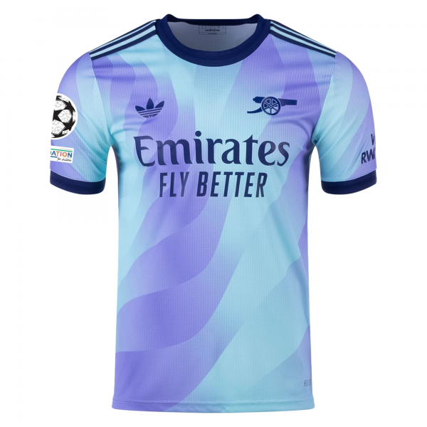 adidas Arsenal Riccardo Calafiori Third Jersey w/ Champions League Patches 24/25 (Clear Aqua/Light Flash Purple)