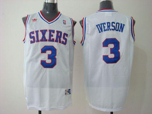 Men's Philadelphia 76ers #3 Allen Iverson White Stitched Throwback NBA Jersey