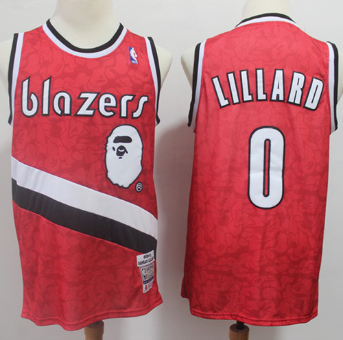 Men's Portland Trail Blazers #0 Damian A Bathing Ape Lillard Red Stitched NBA Jersey