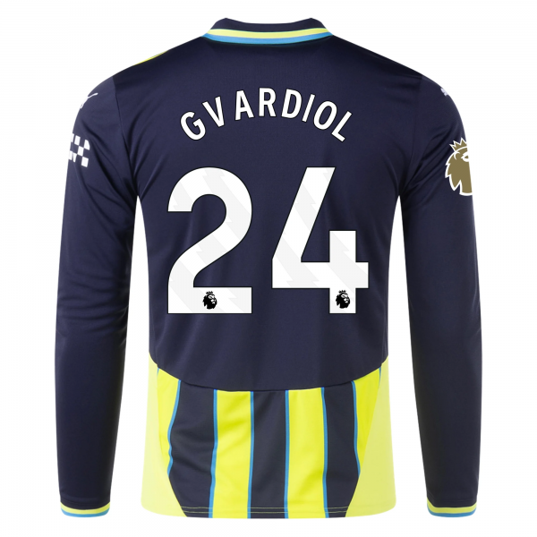 Puma Manchester City Josko Gvardiol Long Sleeve Away Jersey w/ EPL + Club World Cup Patch 24/25 (New Navy/Yellow Glow)