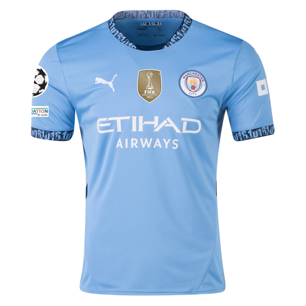Puma Manchester Jérémy Doku Home Jersey w/ Champions League + Club World Cup Patch 24/25 (Team Light Blue/Marine Blue)