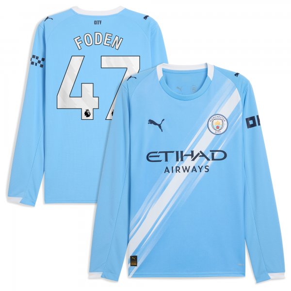 Phil Foden Manchester City Puma 2025/26 Home Replica Long Sleeve Player Jersey - Sky Blue