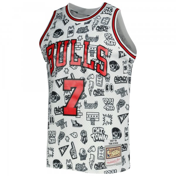 Men's Chicago Bulls Toni Kukoc Mitchell & Ness White 1997/98 Hardwood Classics Doodle Swingman Jersey