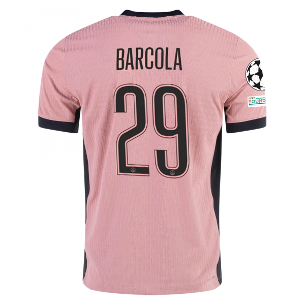 Nike Paris Saint-Germain Bradley Barcola Third Jersey w/ Champions League Patches 24/25 (Rust Pink/Black)