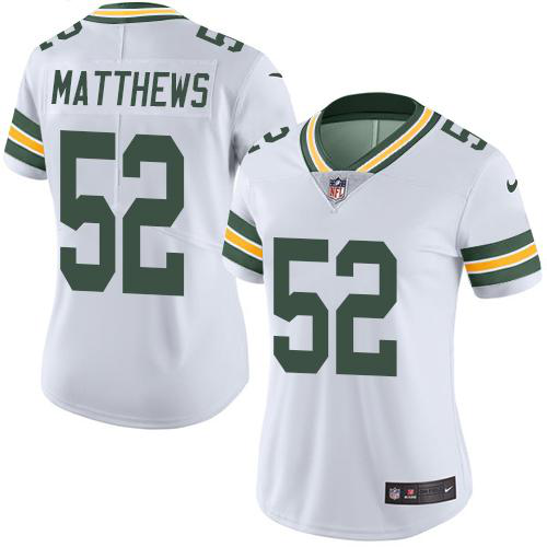 Nike Green Bay Packers #52 Clay Matthews White Women's Stitched NFL Limited Rush Jersey