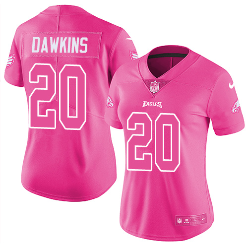 Nike Philadelphia Eagles #20 Brian Dawkins Pink Women's Stitched NFL Limited Rush Fashion Jersey