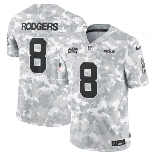 Men's New York Jets #1 Aaron Rodgers Nike Arctic Camo 2024 Salute to Service Limited Jersey