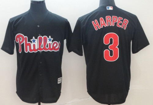 Philadelphia Phillies #3 Bryce Harper Black Cool Base Stitched Men's MLB Jersey