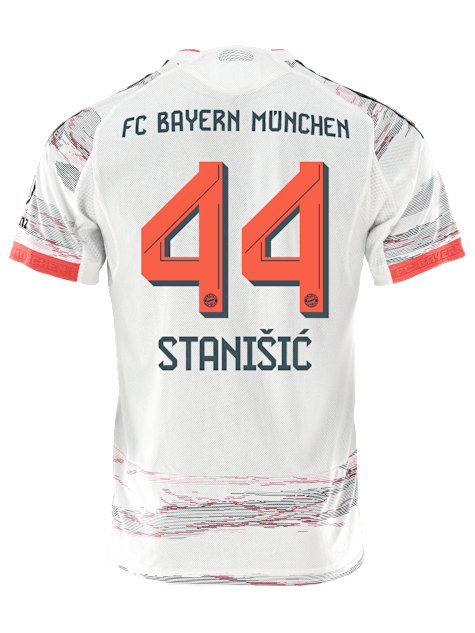 adidas Stanisic Away Jersey 25/26 w/ Sponsor + Meister Bundesliga Patch (White/Red]