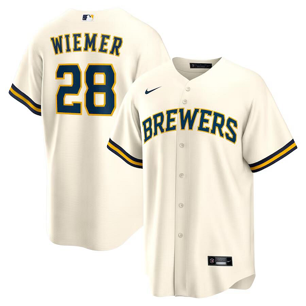 Men's Milwaukee Brewers #28 Joey Wiemer Cream Cool Base Player Jersey