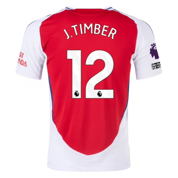 adidas Arsenal Jurrien Timber Home Jersey w/ EPL + No Room For Racism Patches 24/25 (Better Scarlet/White)