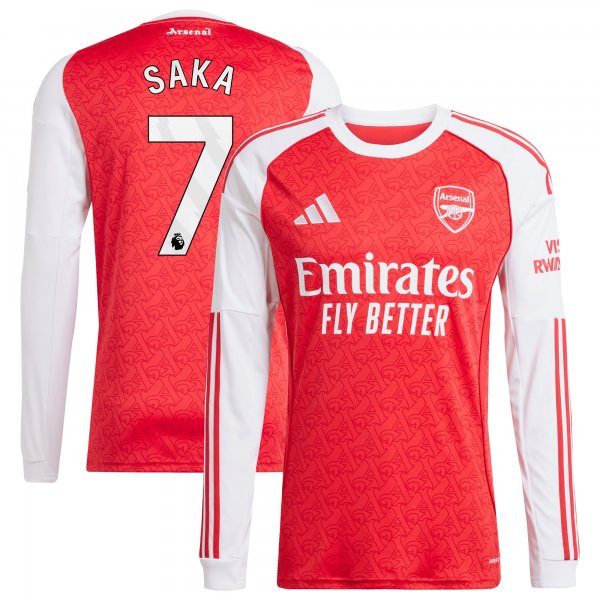 Bukayo Saka Arsenal adidas 2025/26 Home Replica Long Sleeve Player Jersey - Red