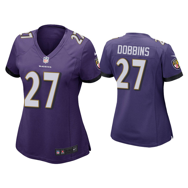 Women's #27 J.K. Dobbins Baltimore Ravens Purple 2020 NFL Draft Game Jersey